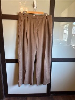 H & M Women’s Brown Pleated Straight-Leg Dress Pants Size 14.
